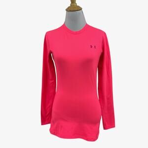 Under Armour T Shirt Womens S Small Bright Pink Fitted Coldgear Long Sleeve